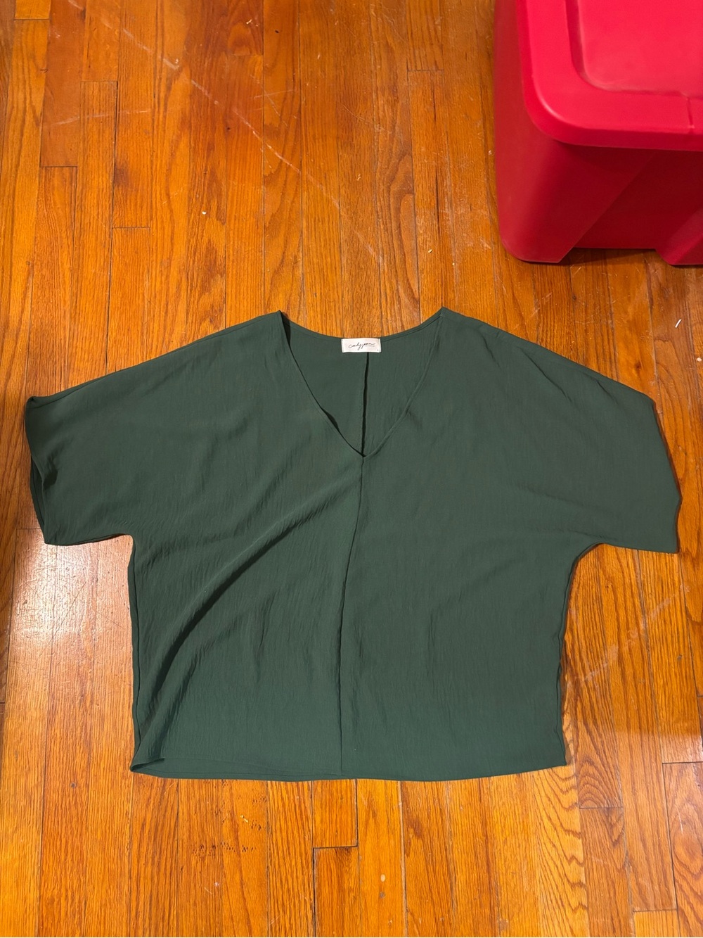 Carly Jean Los Angeles Relaxed V-Neck Boxy Top - Dark Green all